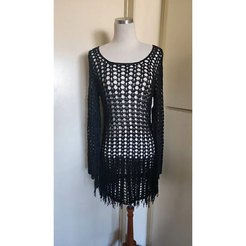 LA Class Black Crochet Dress/Beach Coverup, NWT